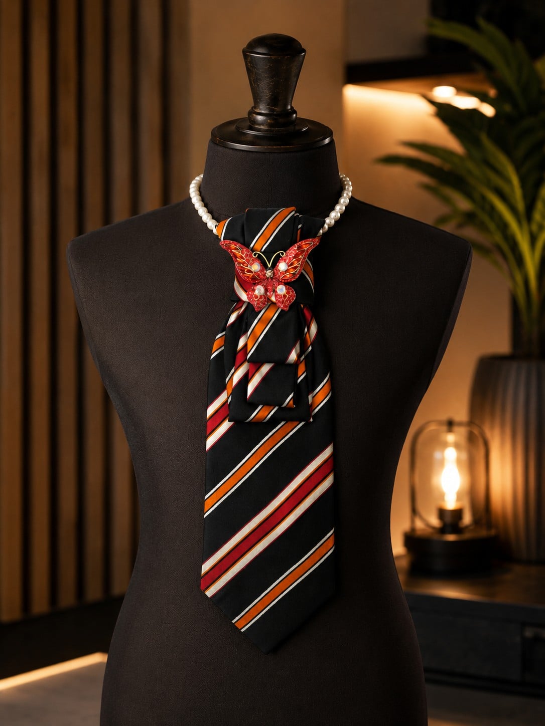 One of a kind handgemaakte stropdasketting butterfly| Statement tie necklace | Upcycled tie jewelry
