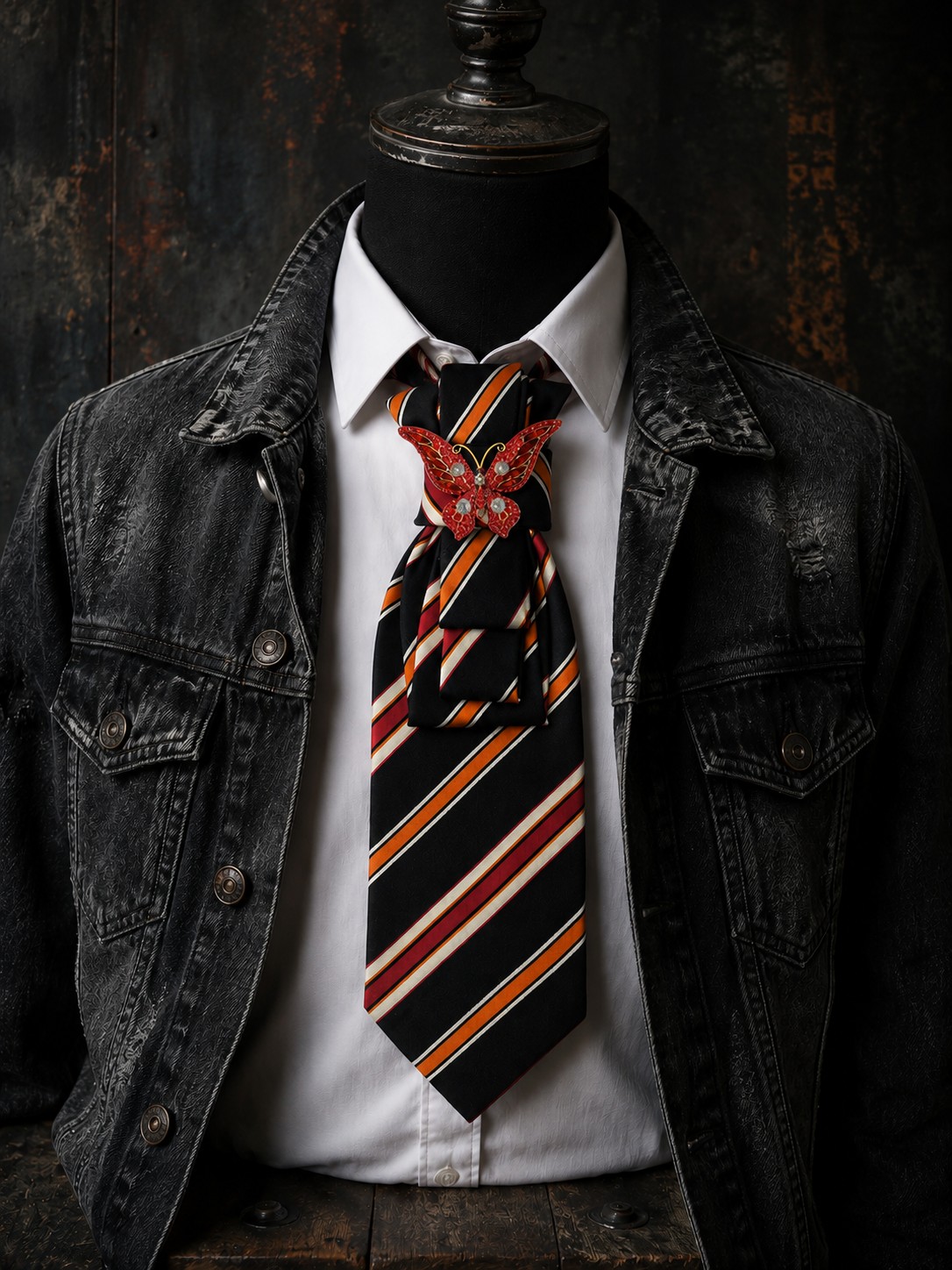 One of a kind handgemaakte stropdasketting butterfly| Statement tie necklace | Upcycled tie jewelry