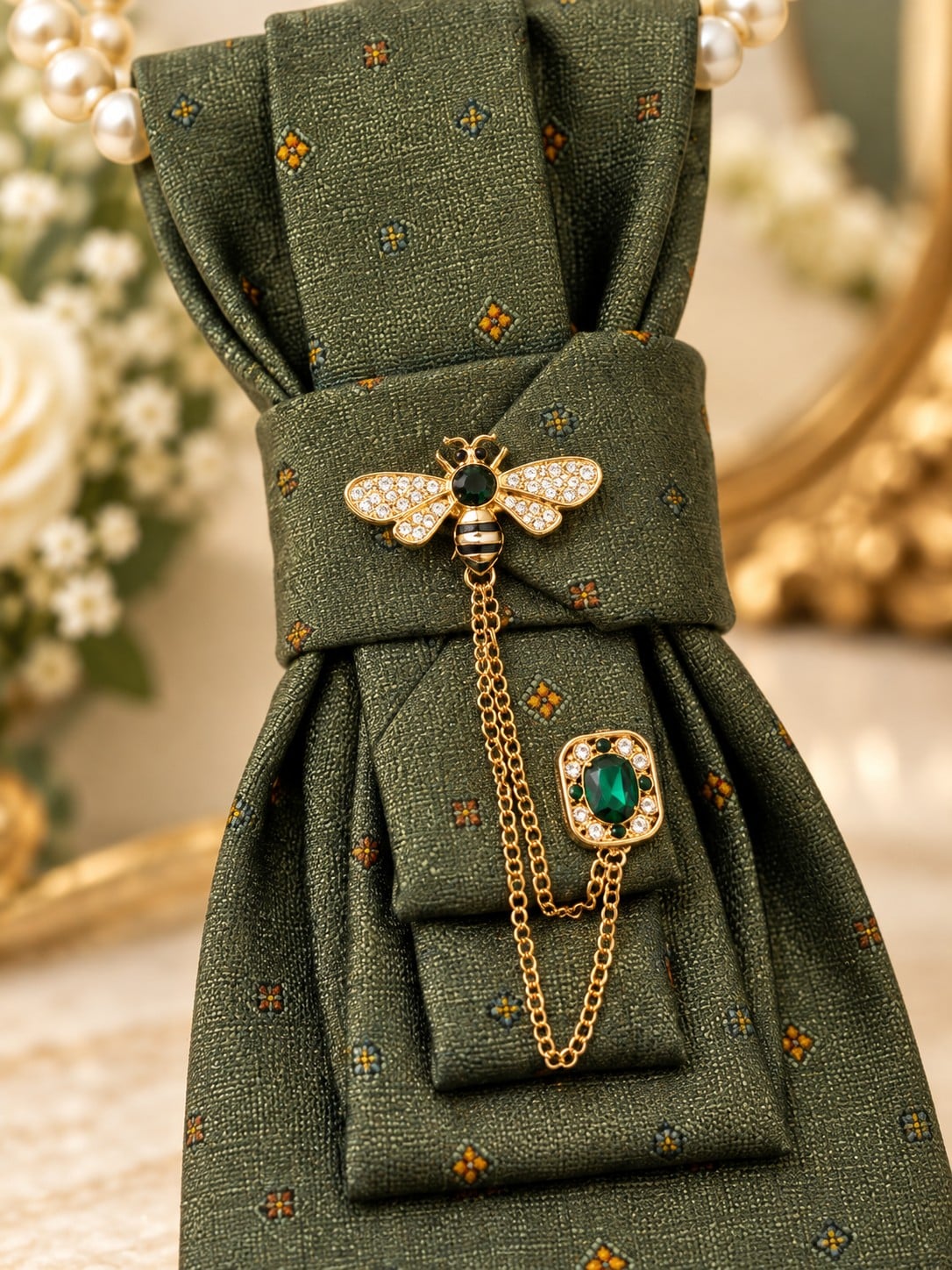 Unieke handgemaakte stropdasketting groen met vlieg | Statement tie n… - 151964 Unieke handgemaakte stropdasketting groen met vlieg | Statement tie necklace | Upcycled tie jewelry