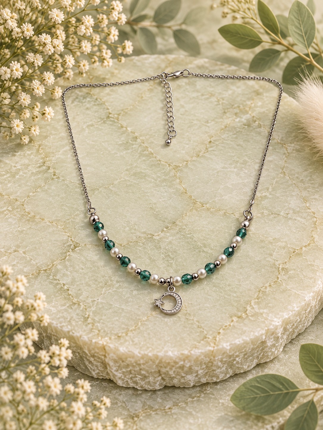Forest Mist ketting – Glasparels & facetkralen - 152246 Forest Mist ketting – Glasparels & facetkralen
