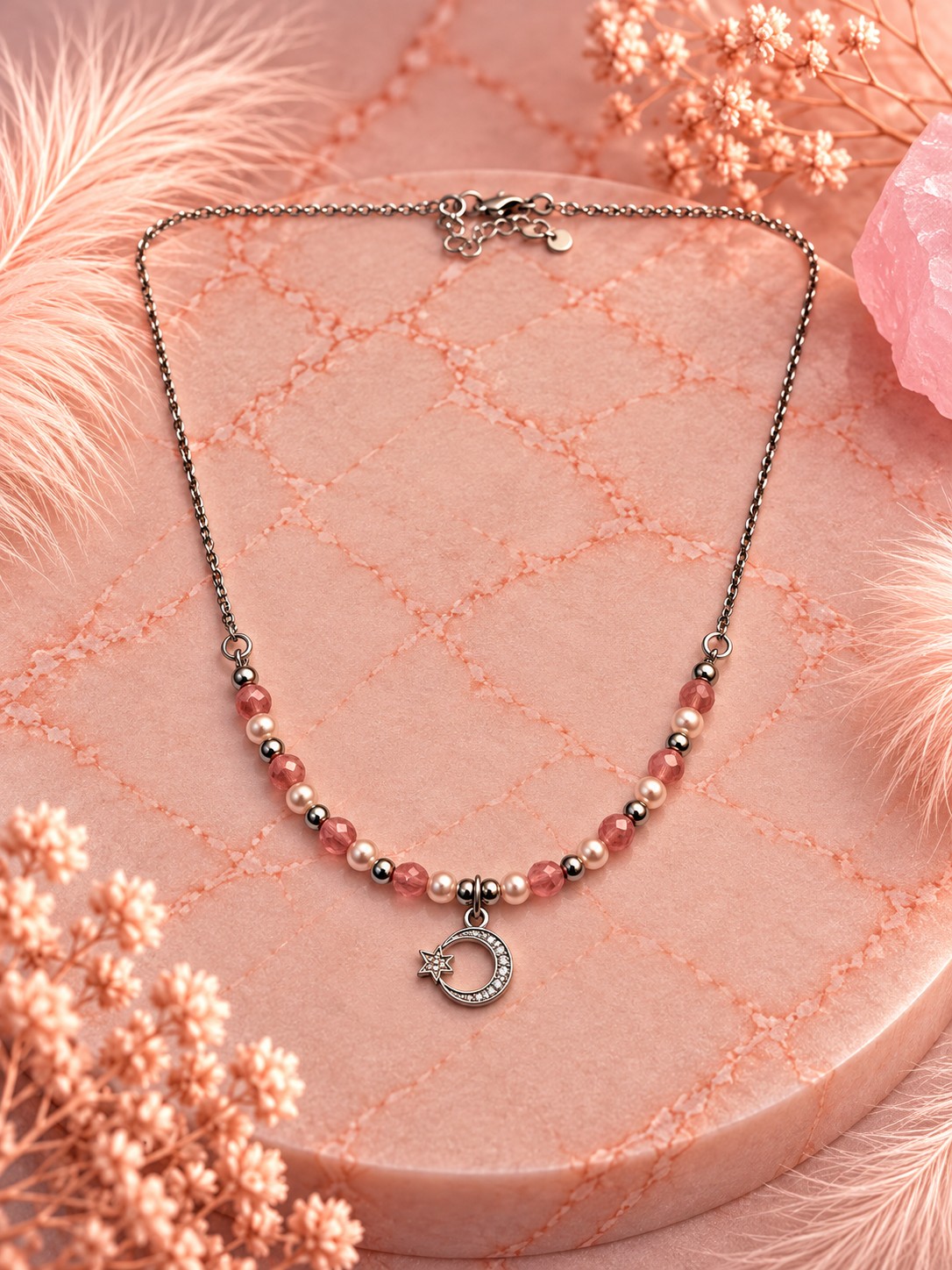 Rose Bloom ketting – Glasparels & facetkralen - 152244 Rose Bloom ketting – Glasparels & facetkralen
