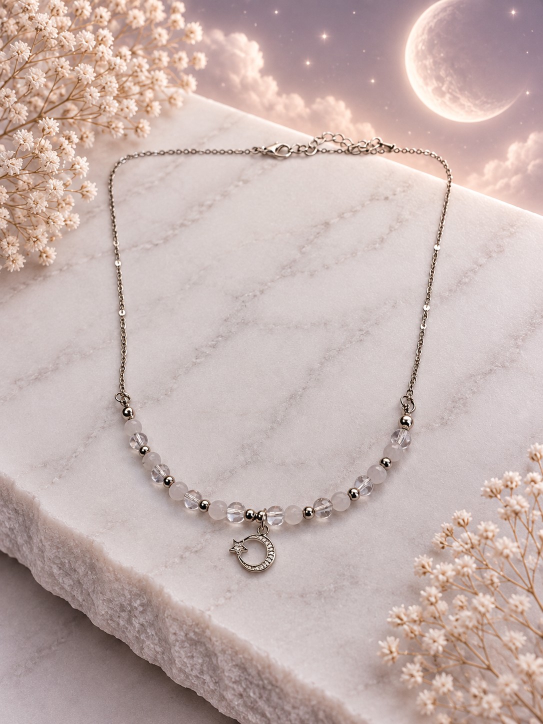 Soft Glow ketting – Rozenkwarts & Bergkristal