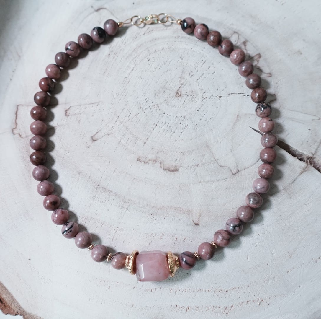 Rhodoniet & Pink Agate Ketting