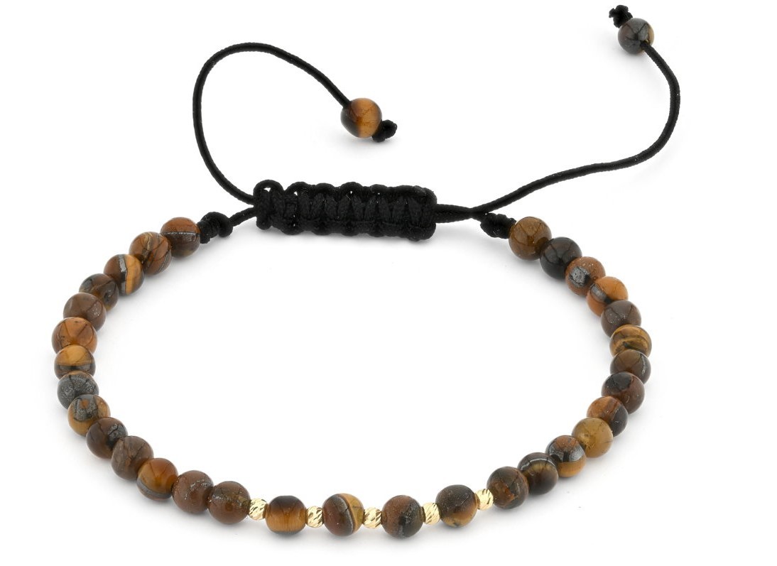 Tijgeroog armband met 14 karaat gouden kralen, voor vrouwen en mannen, maat verstelbaar 15-21 cm, ideaal als cadeau - 54180.jpeg Elegante Tijgeroog armband met 14 karaat geelgouden kralen