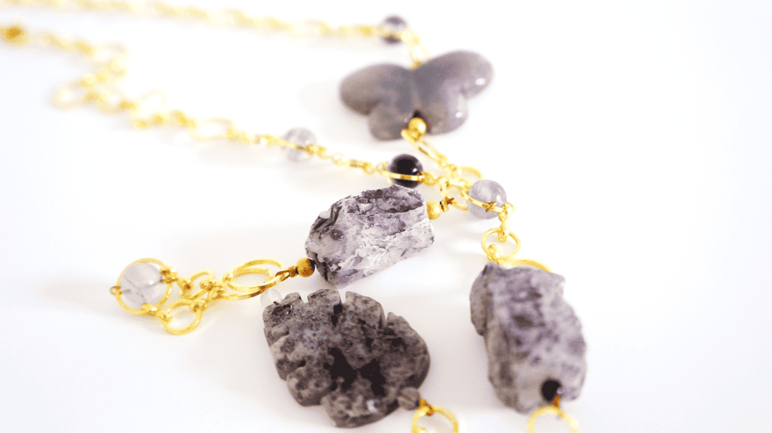 Lange ketting met agaat en amethist