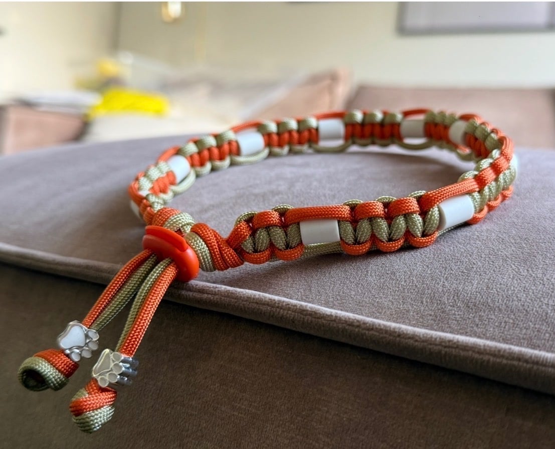 Anti-tekenband/halsband oranje, groen op maat gemaakt