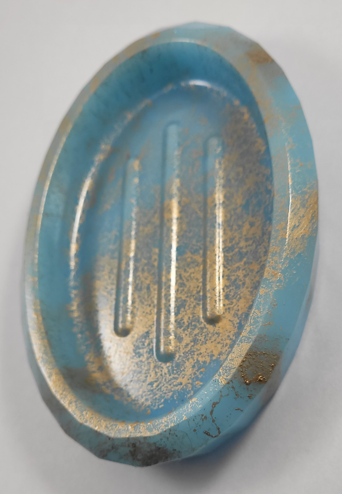 Pastel blauw en gouden marmer look zeep bakje - 92263 Pastel blauw en gouden marmer look zeep bakje