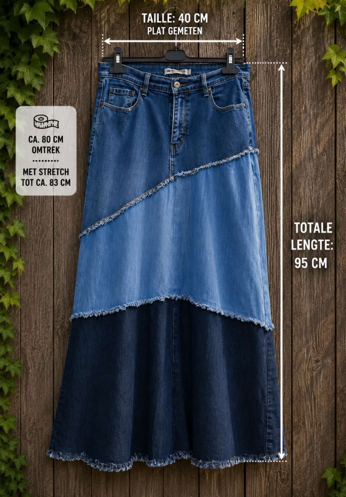 Upcycled Denim Maxi Rok – Boho Patchwork – One of a Kind - 153336 Upcycled Denim Maxi Rok – Boho Patchwork – One of a Kind