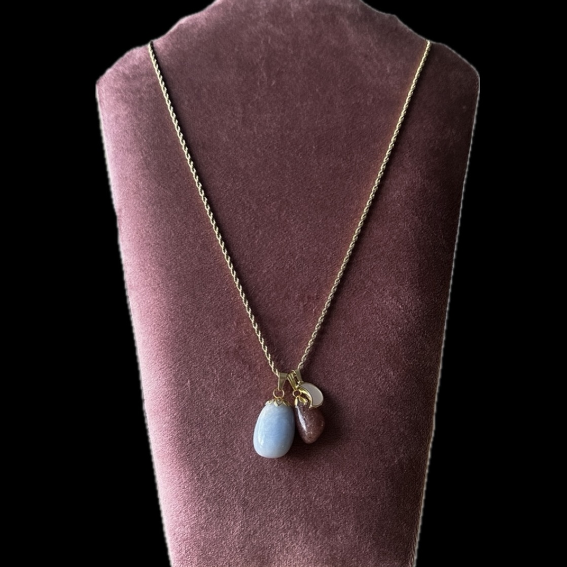 Edelsteenketting Angeliet & Muscoviet met Ginkgo bedel