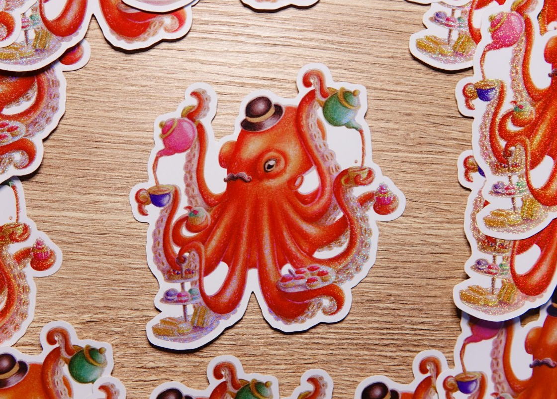 Octopus high tea potlood sticker met glittereffect. 9.5x9.3 cm - 86914 Octopus high tea potlood sticker met glittereffect. 9.5x9.3 cm