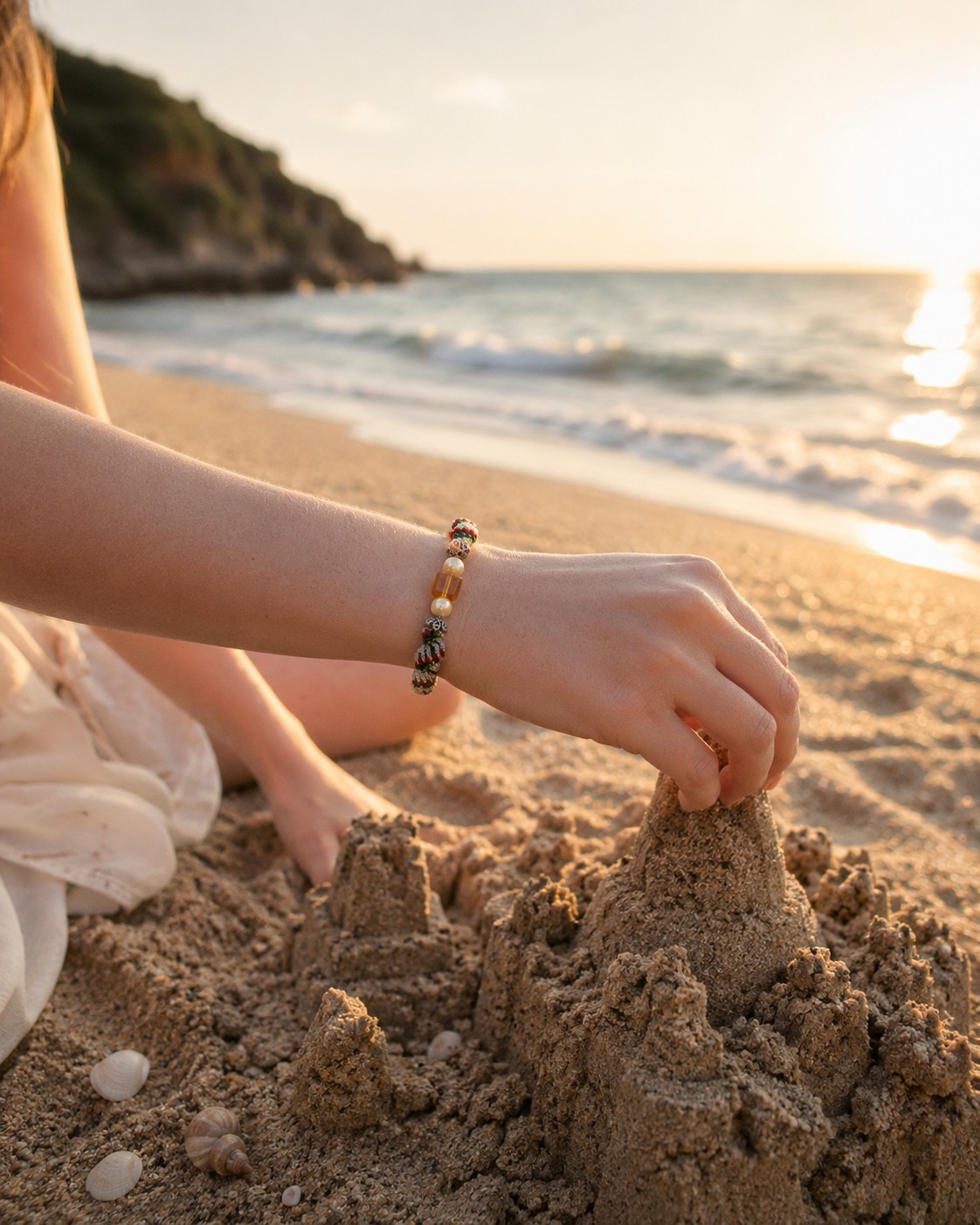 Boho & Zomerse stranddag, geweven kralen armband met conversie naar e… - 129352 Boho & Zomerse stranddag, geweven kralen armband met conversie naar enkelband