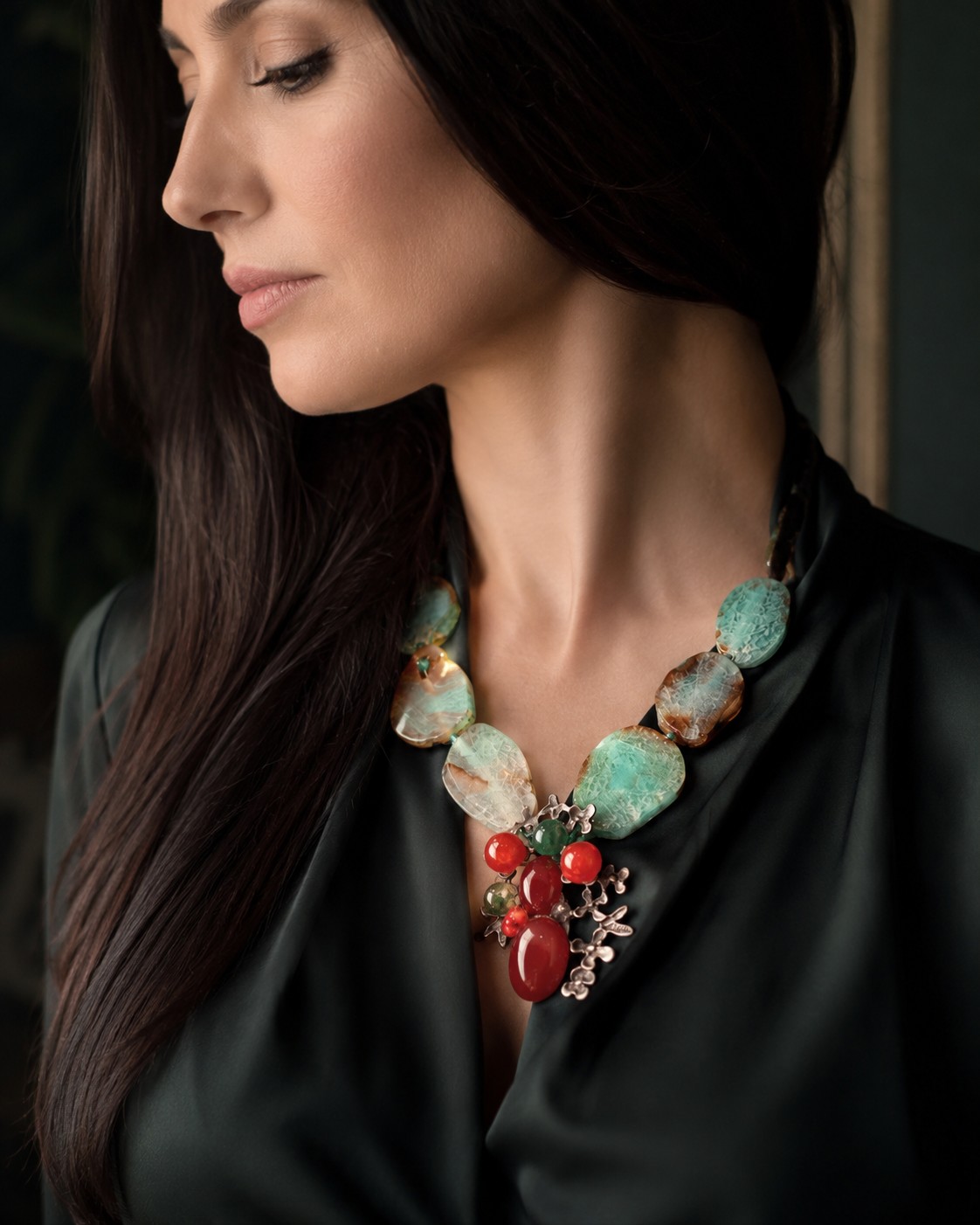 Statement agaatketting met centrale hangerbroche - one of a kind - 128120 Statement agaatketting met centrale hangerbroche - one of a kind