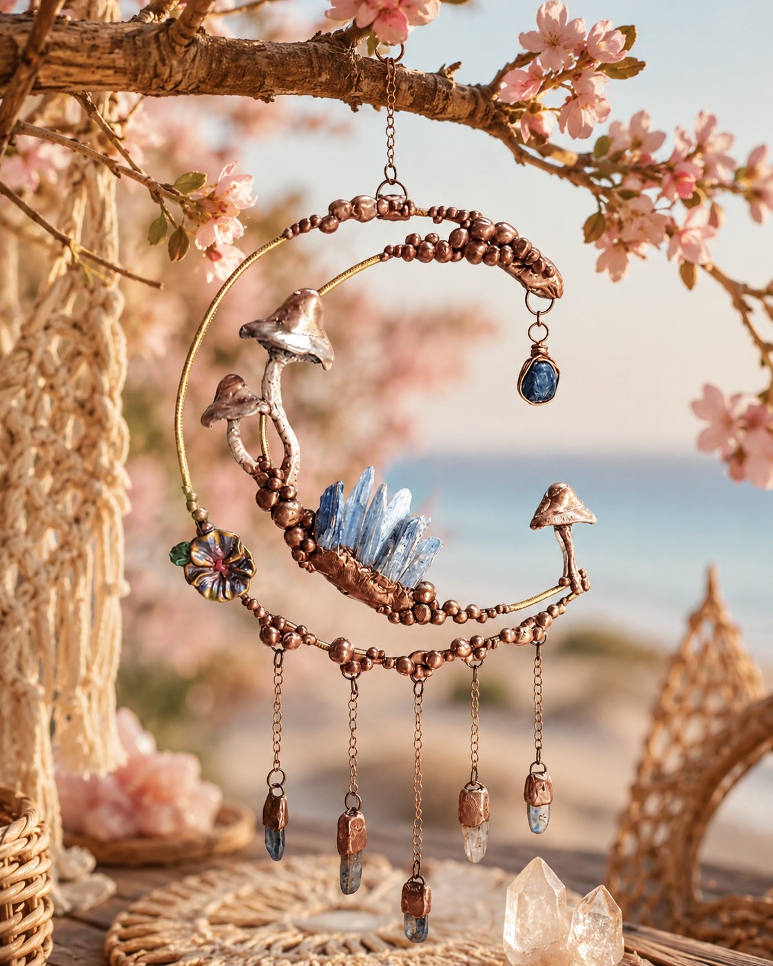Suncatcher Halve maan met Kyaniet en paddenstoeltjes - 142373 Suncatcher Halve maan met Kyaniet en paddenstoeltjes