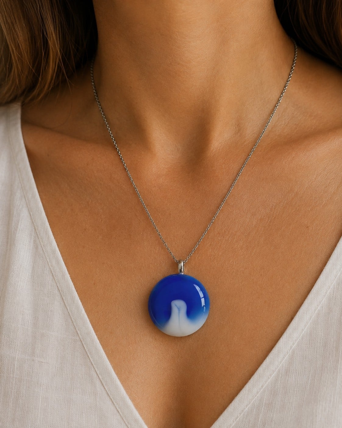 Blauwe Kust - RVS ketting met uniek glas hanger - 146750 Blauwe Kust - RVS ketting met uniek glas hanger