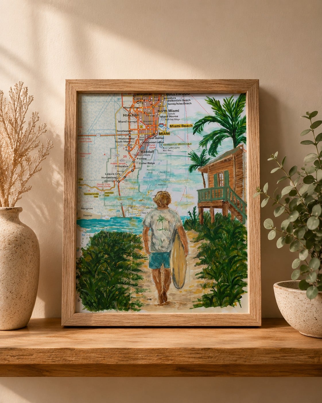 Chasing Waves – origineel kunstwerk op kaart van Miami - 147782 Chasing Waves – origineel kunstwerk op kaart van Miami