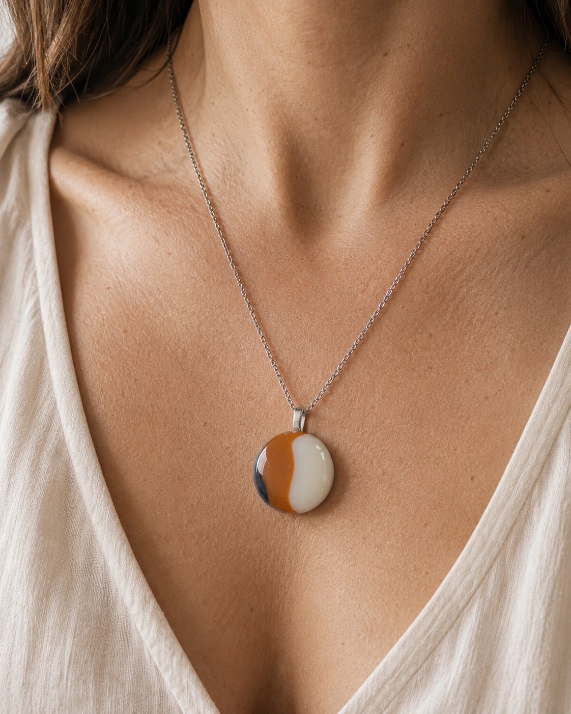 Klei Gloed - RVS ketting met uniek glas hanger - 146770 Klei Gloed - RVS ketting met uniek glas hanger