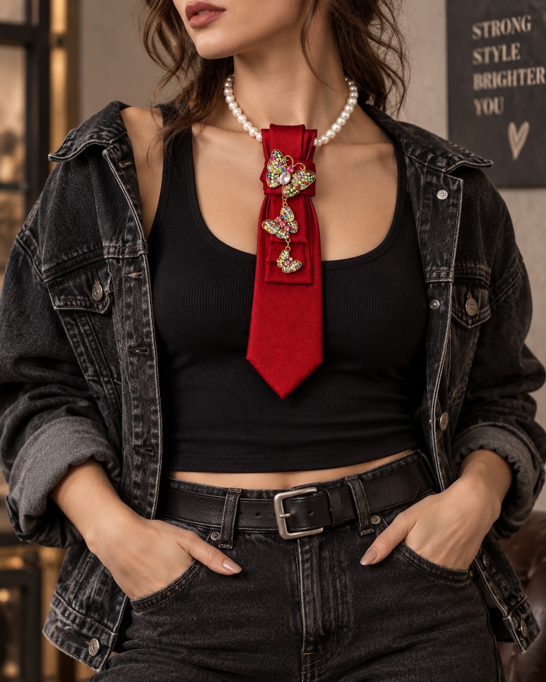 Aparte rode vlinder stropdas ketting dames – luxe accessoire met broche Eye catcher
