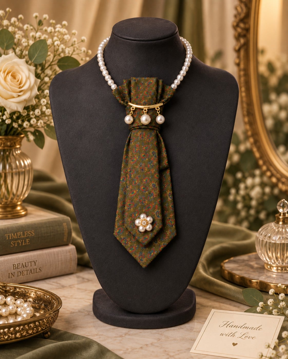 Chique groen paisley stropdas ketting dames – luxe accessoire met b… - 151642 Chique groen paisley stropdas ketting dames – luxe accessoire met broche Eye catcher