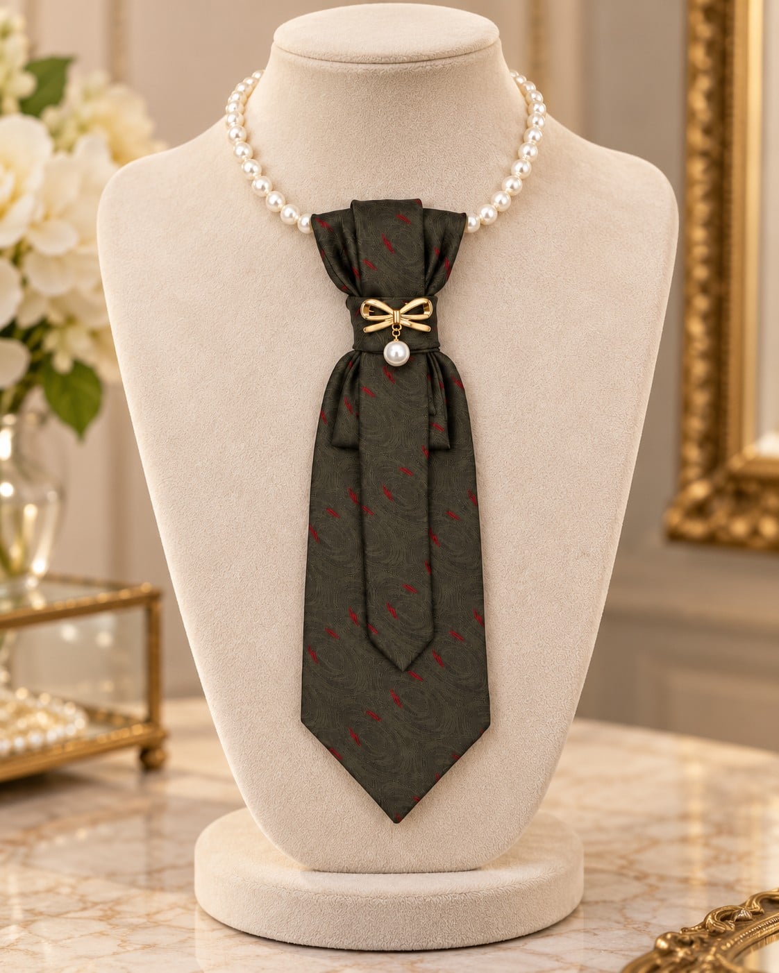 Stropdas ketting Tie necklace Stropdas met ketting en broche bruin me… - 151952 Stropdas ketting Tie necklace Stropdas met ketting en broche bruin met strik