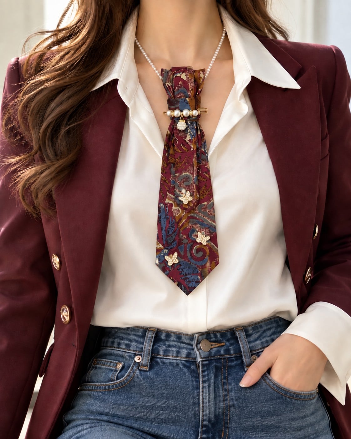 Stropdas ketting Tie necklace Stropdas met ketting en broche meerkleu… - 151957 Stropdas ketting Tie necklace Stropdas met ketting en broche meerkleurig