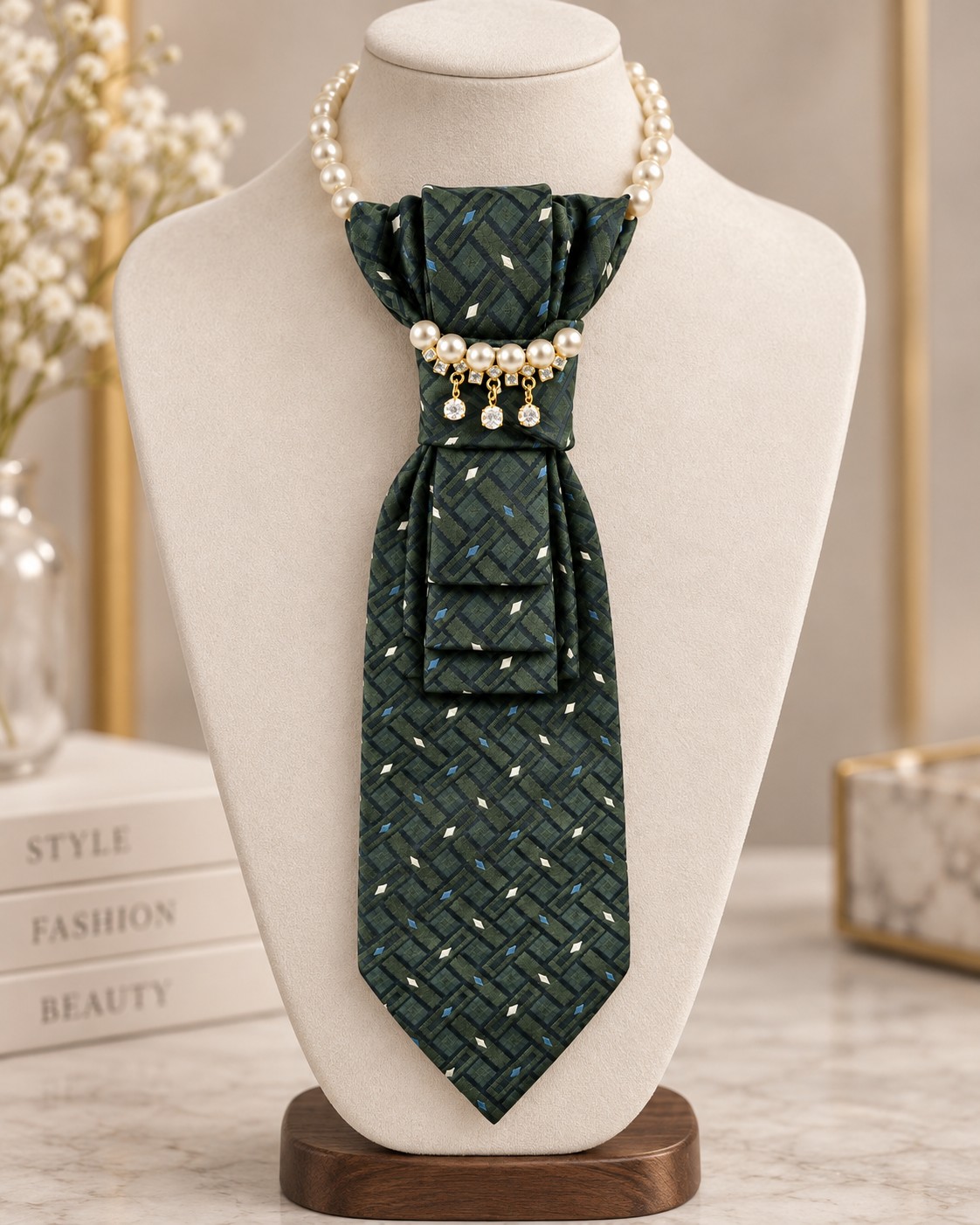 Unieke handgemaakte stropdasketting green| Statement tie necklace | U… - 151684 Unieke handgemaakte stropdasketting green| Statement tie necklace | Upcycled tie jewelry