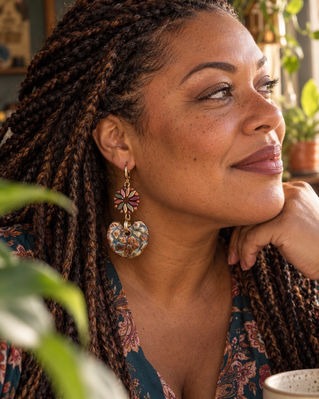 Ancient Treasures & Bohemian Soul, artistieke oorbellen met keramisch… - 153845 Ancient Treasures & Bohemian Soul, artistieke oorbellen met keramische hangers