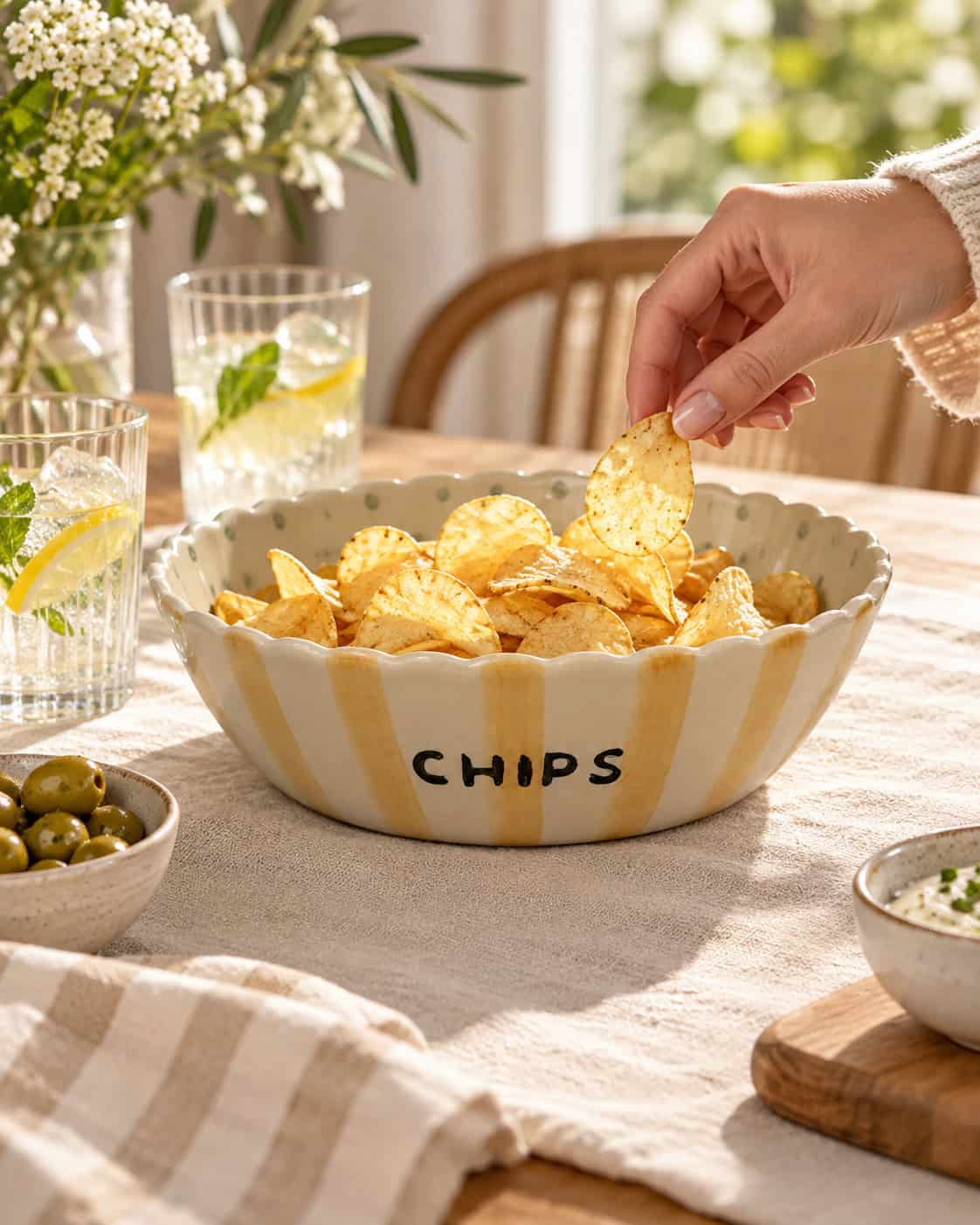 Bloomingville chipsschaal met golfrand en stippen - 156242 Bloomingville chipsschaal met golfrand en stippen
