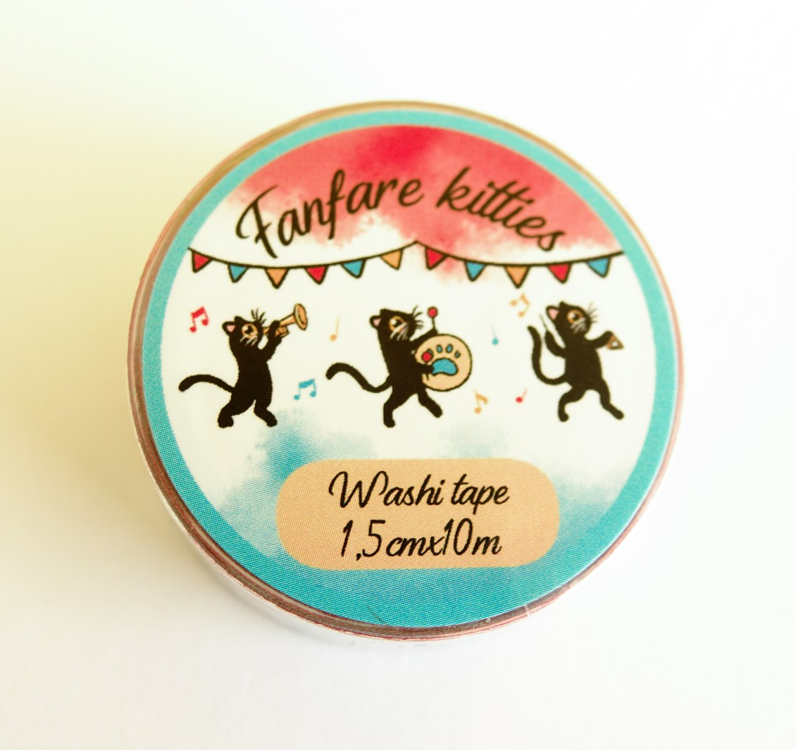 Washitape Fanfare kitties, muziek spelende poezen, journaling, 1,5cmx… - 153953 Washitape Fanfare kitties, muziek spelende poezen, journaling, 1,5cmx10m