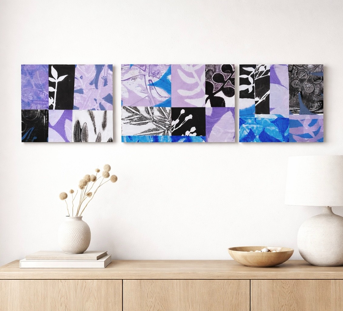 Houten kaart met monotype collage