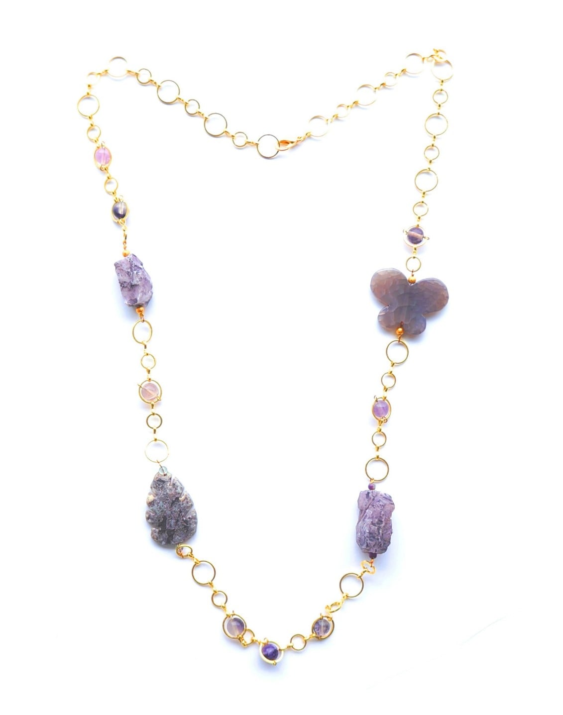 Lange ketting met agaat en amethist