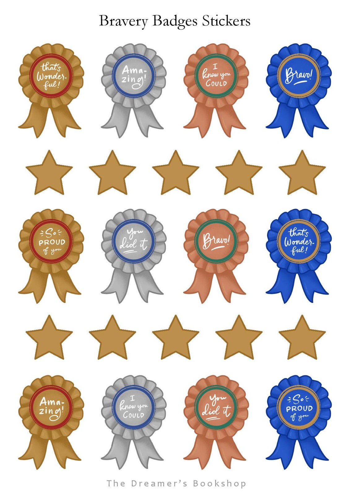 Stickervel met aanmoedigende "Bravery Badges" - A6 - Motiverend