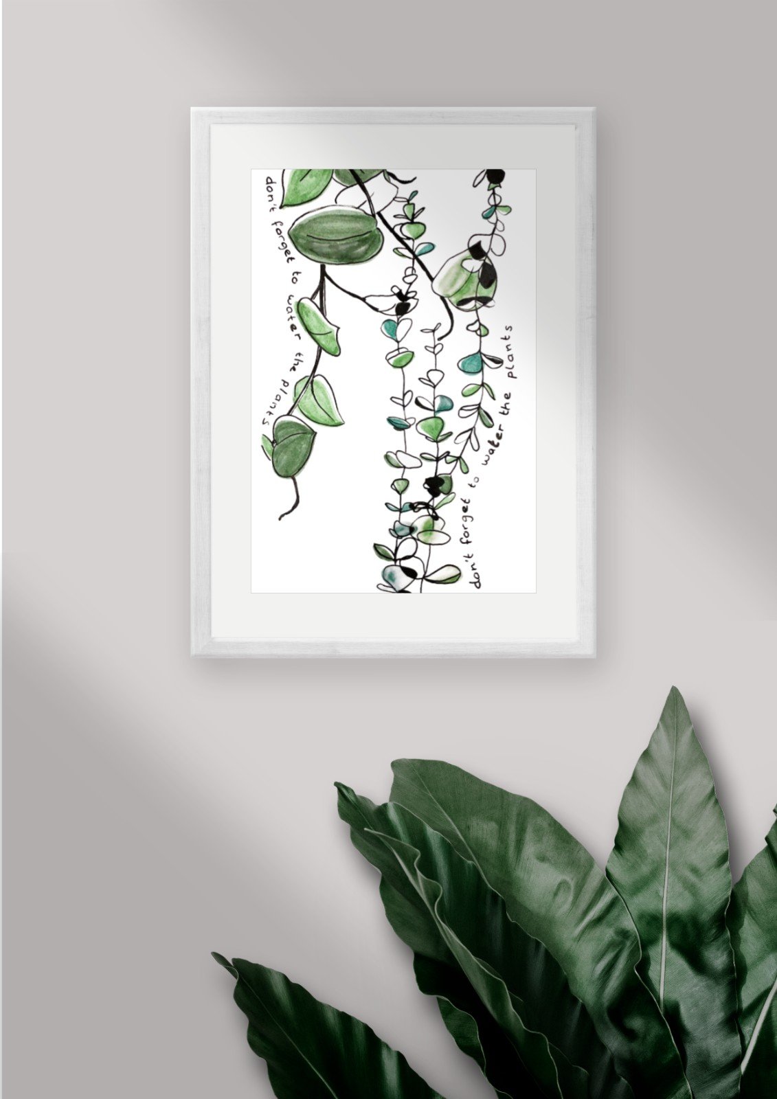 Poster – Hangplanten aquarel, Don’t forget to water the plants il… - 98051 Poster – Hangplanten aquarel, Don’t forget to water the plants illustratie