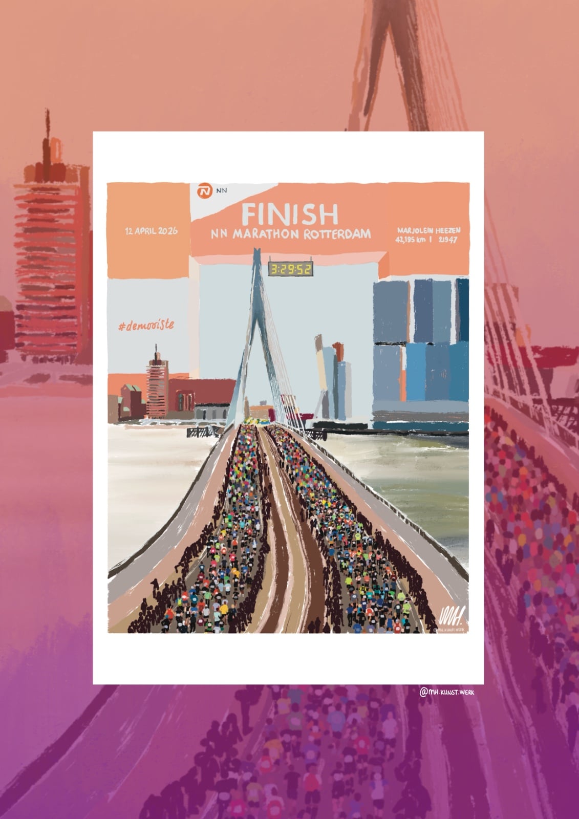 Rotterdam Marathon art print - personaliseerbaar stijl 'finishboog'