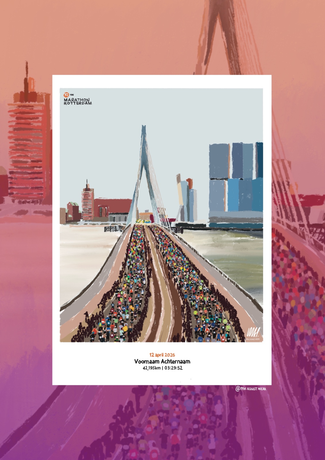 Rotterdam Marathon art print - personaliseerbaar stijl 'polaroid'
