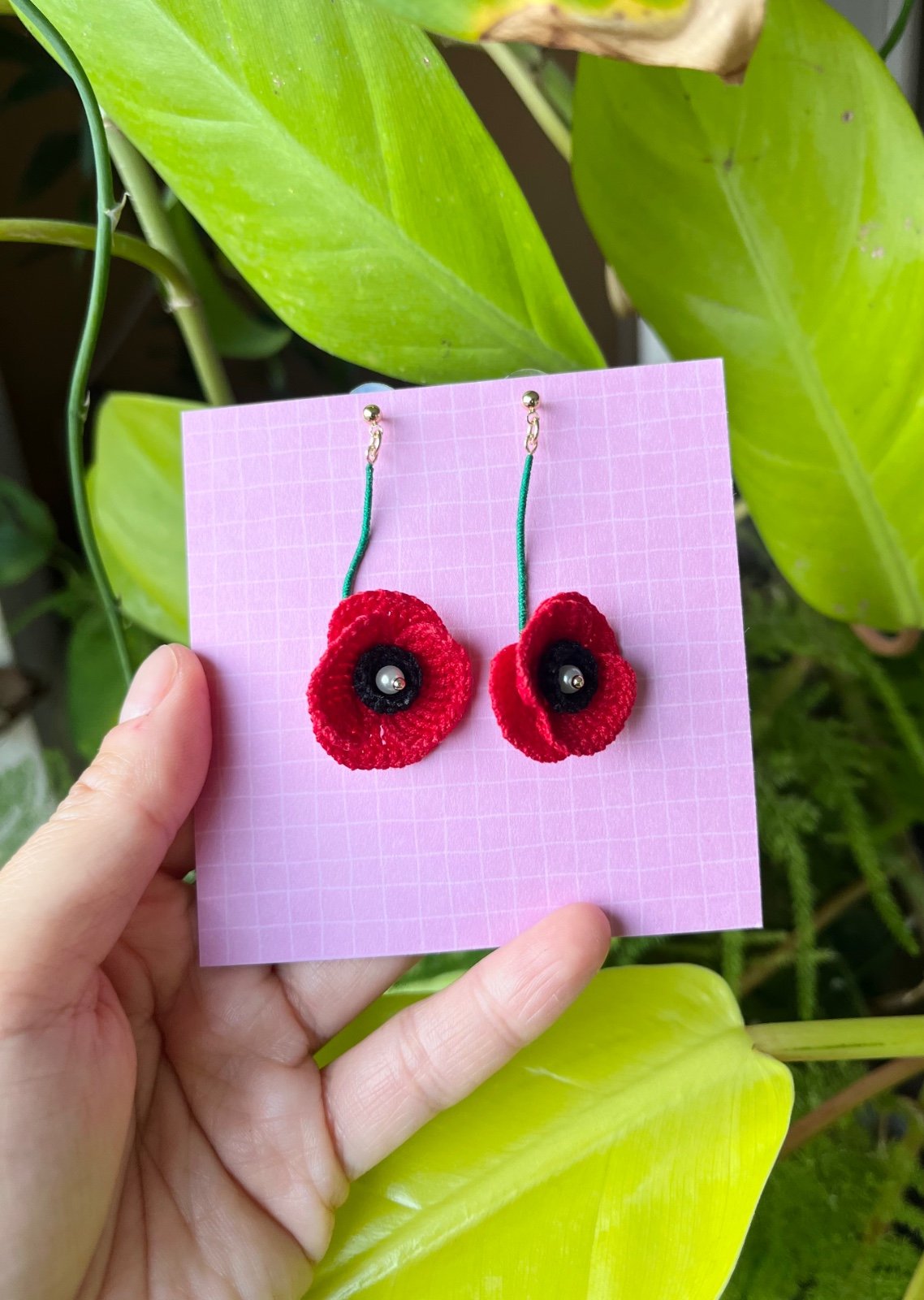 Gehaakte Klaproos Oorbellen – Handgemaakte Rode Bloemen - 85006 Gehaakte Klaproos Oorbellen – Handgemaakte Rode Bloemen