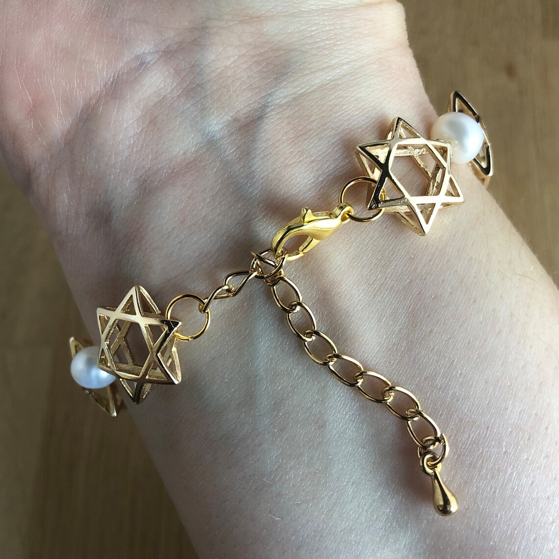 Herinnering & Hoop, Sieradenset van ketting, armband en oorbellen met Davidster en parels