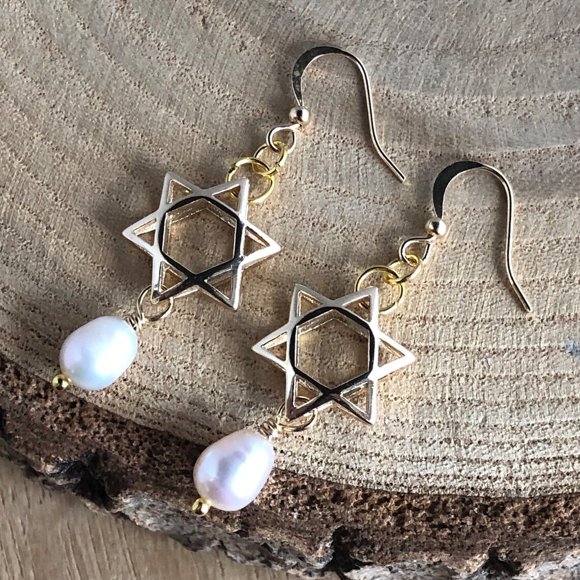 Herinnering & Hoop, Sieradenset van ketting, armband en oorbellen met Davidster en parels