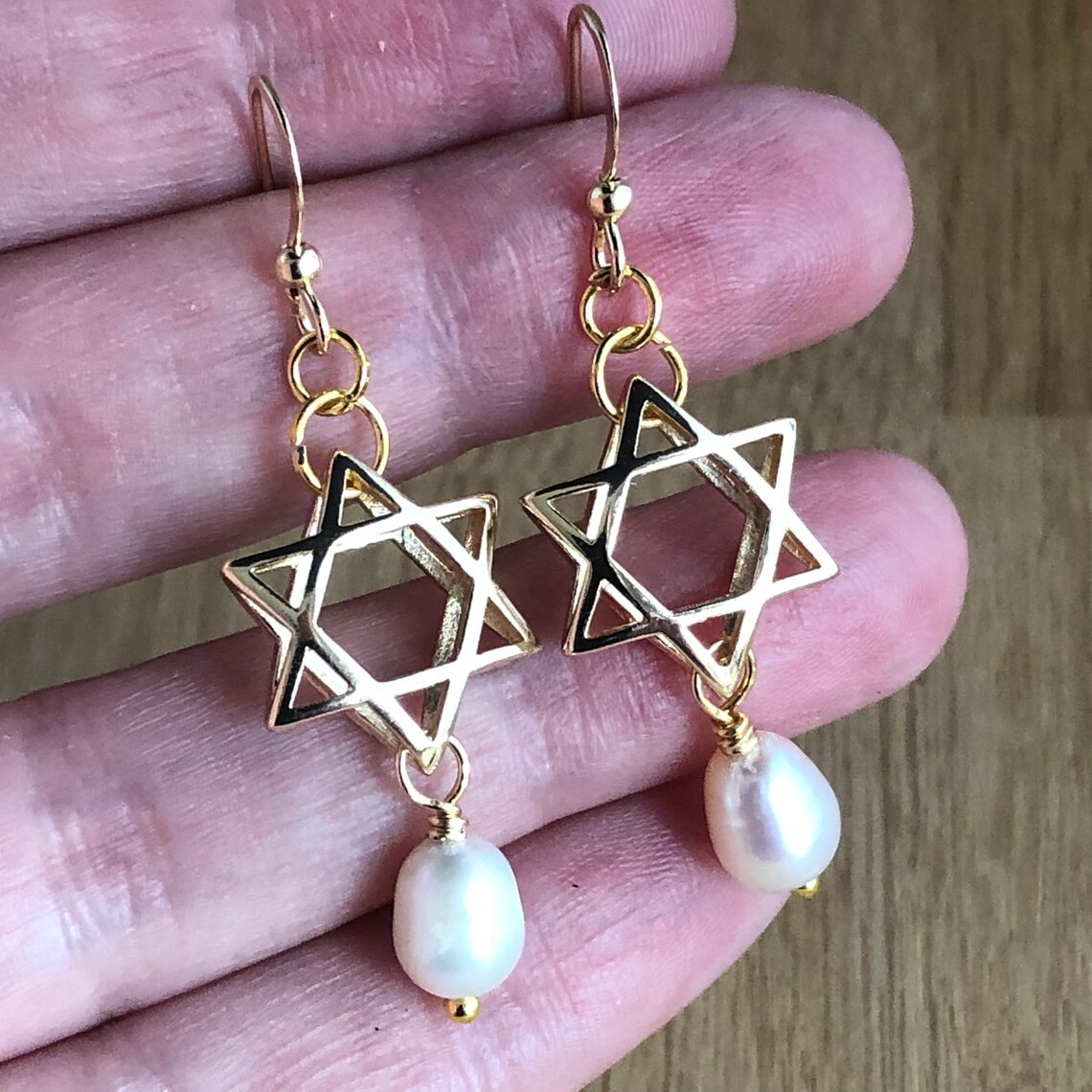 Herinnering & Hoop, Sieradenset van ketting, armband en oorbellen met Davidster en parels