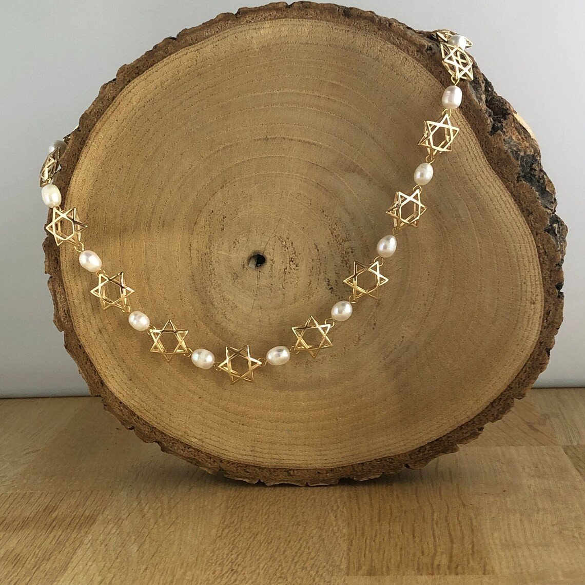 Herinnering & Hoop, Sieradenset van ketting, armband en oorbellen met Davidster en parels