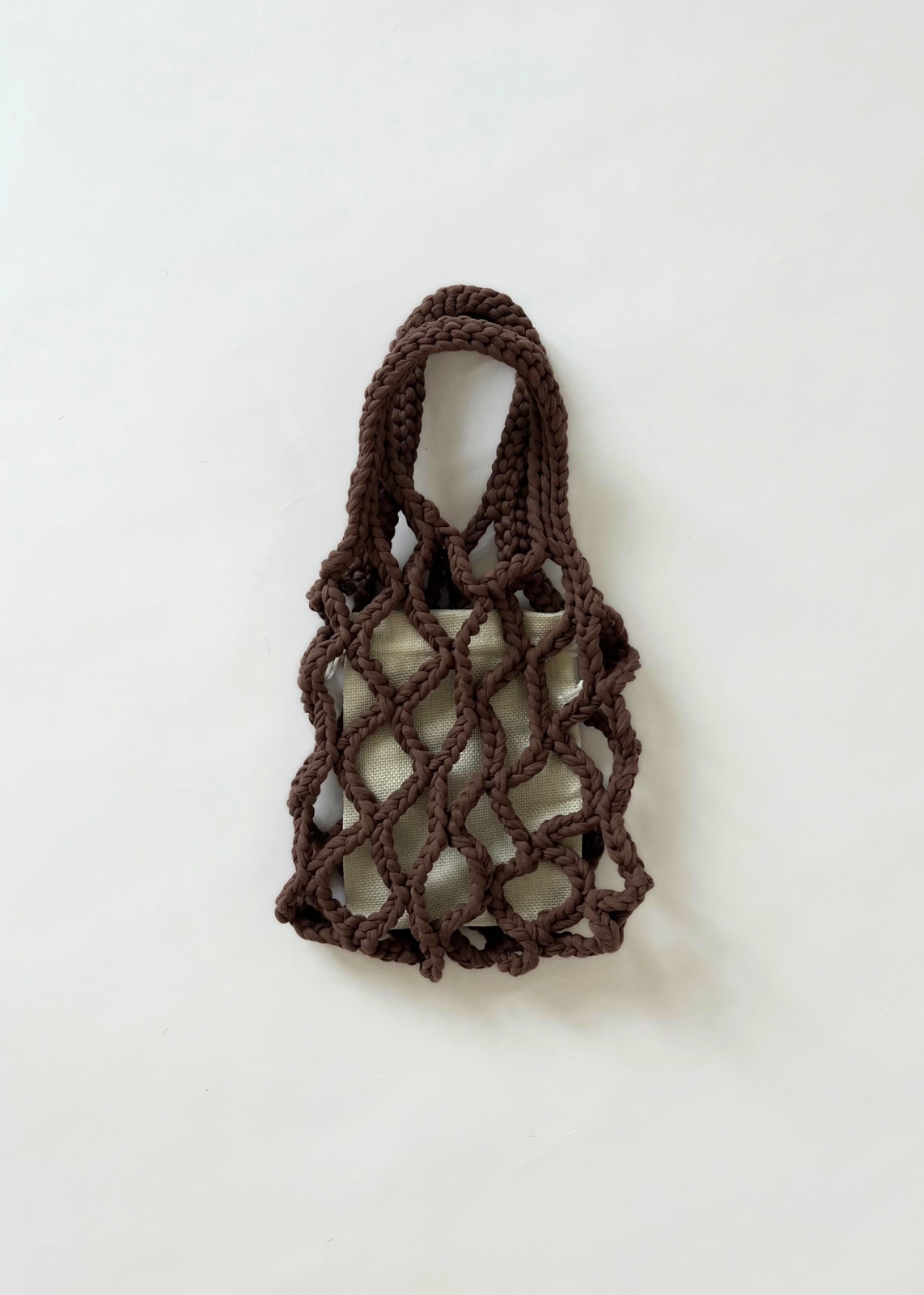 Gehaakte net bag - pecan bruin