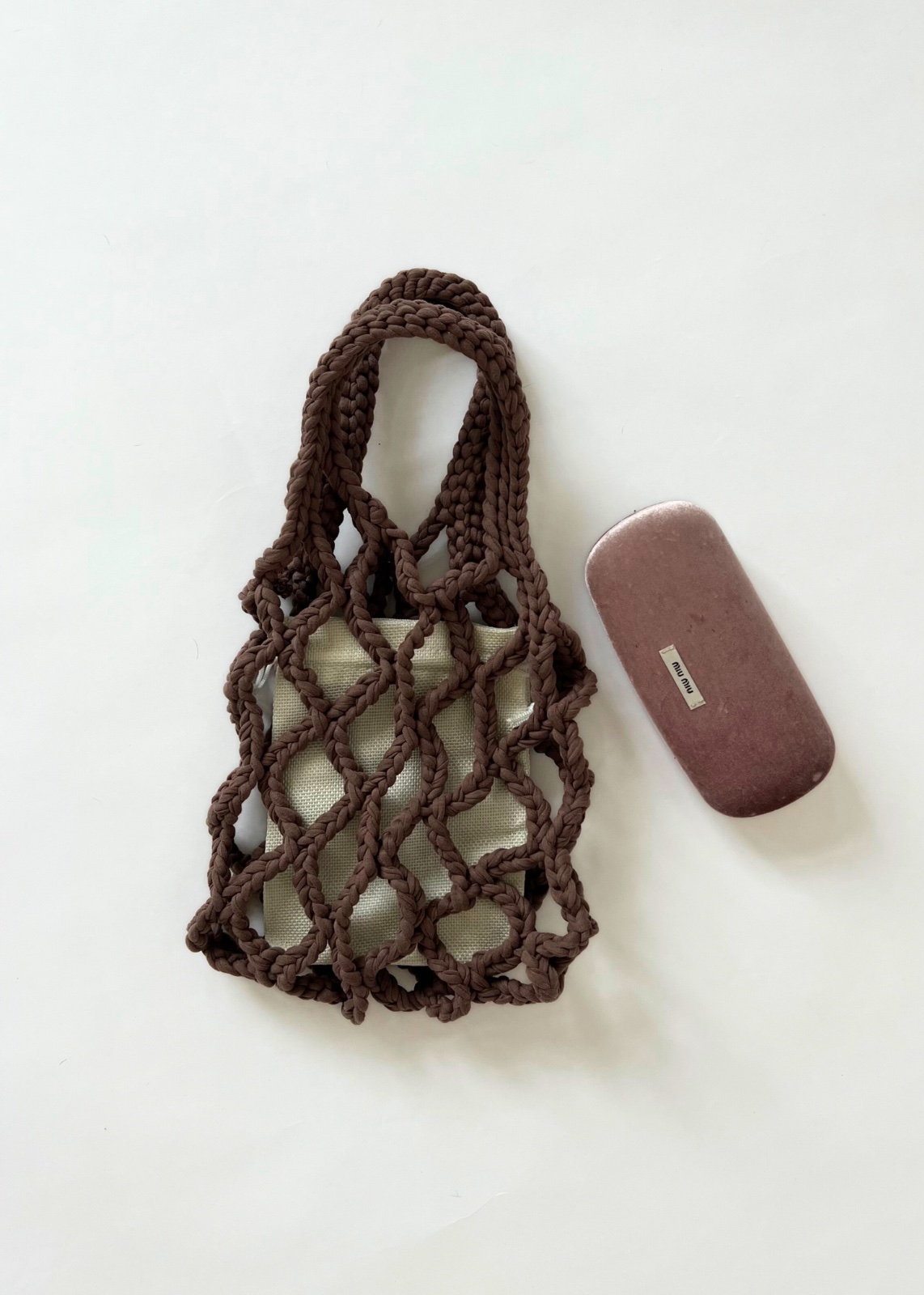 Gehaakte net bag - pecan bruin