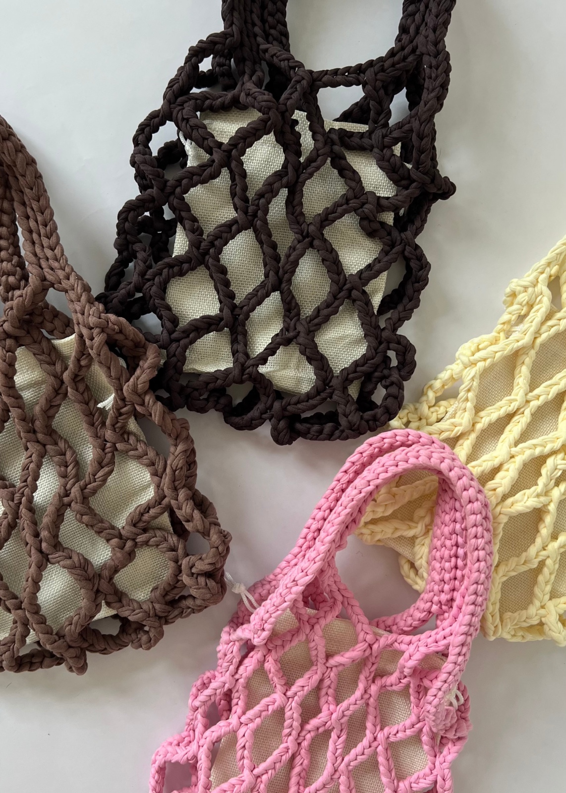 Gehaakte net bag - pecan bruin