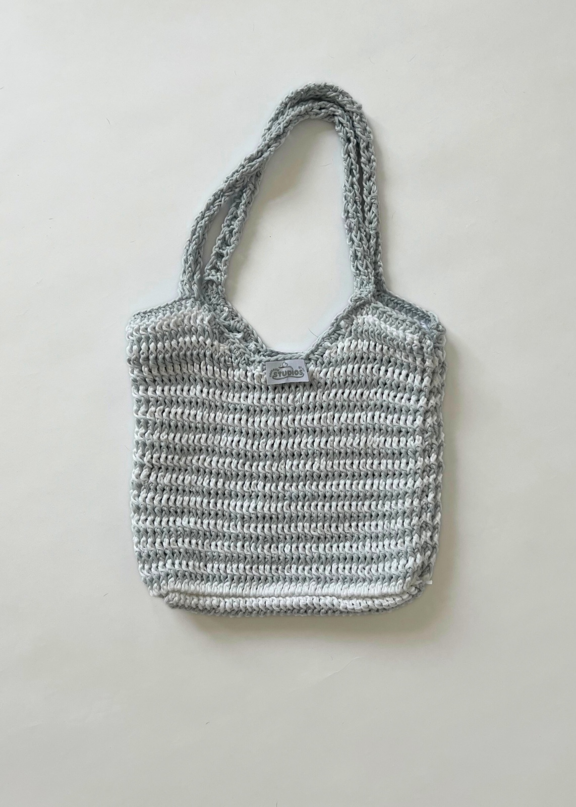 Striped crochet tote bag - Tijdloze Minimalistische Tas - 90878 Striped crochet tote bag - Tijdloze Minimalistische Gehaakte Tas