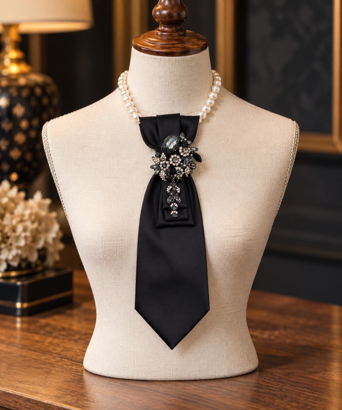 Statement stropdas ketting dames zwart – opvallend handgemaakt sier… - 151975 Statement stropdas ketting dames zwart – opvallend handgemaakt sieraad upcycled tie necklace