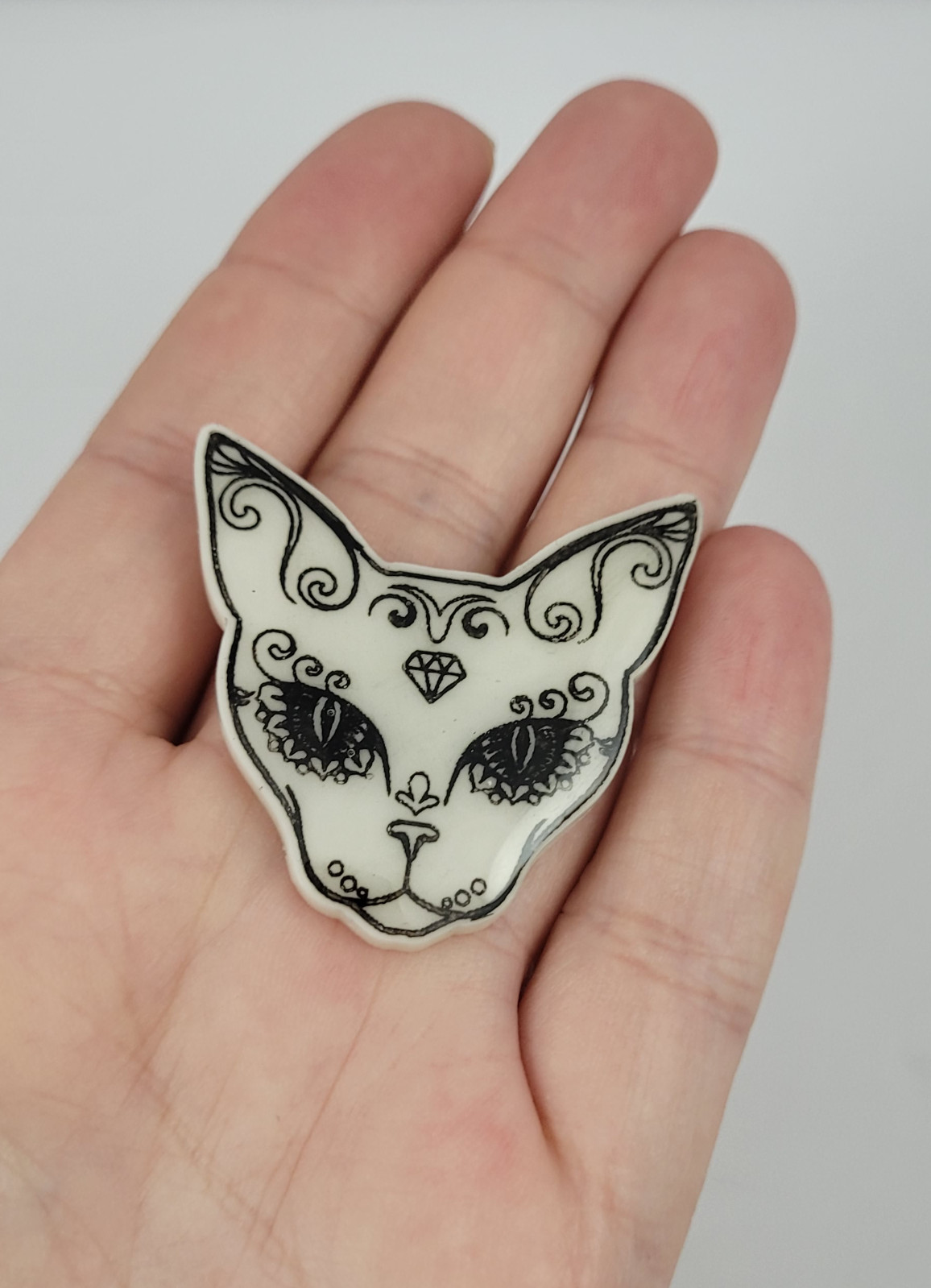 Suiker schedel kat magneet - 49560.jpeg Suiker schedel kat magneet