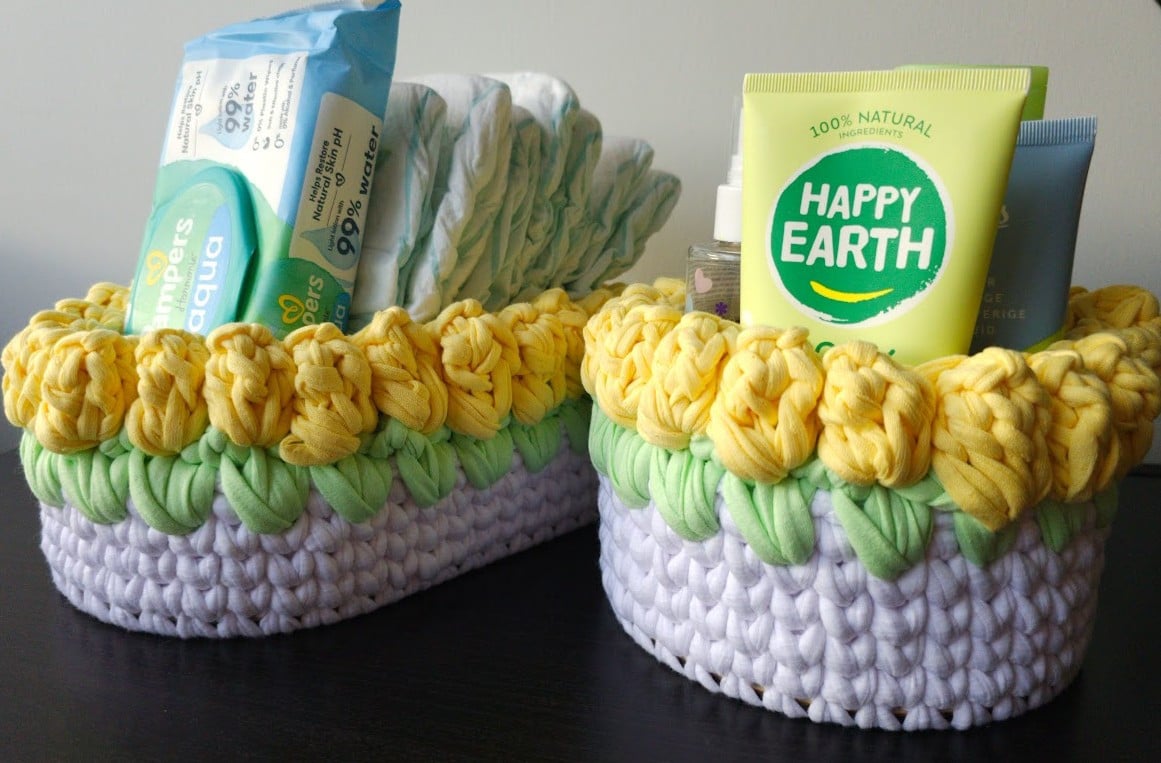 Set van 2 gele gehaakte mandjes | Babykamer opbergset - 150643 Set van 2 gele gehaakte mandjes | Babykamer opbergset