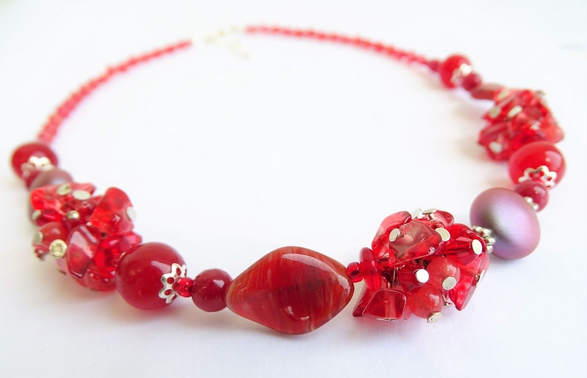 Rode edelstenen ketting met carneool, granaat en Swarovski-kristallen - 155976 Rode edelstenen ketting met carneool, granaat en Swarovski-kristallen