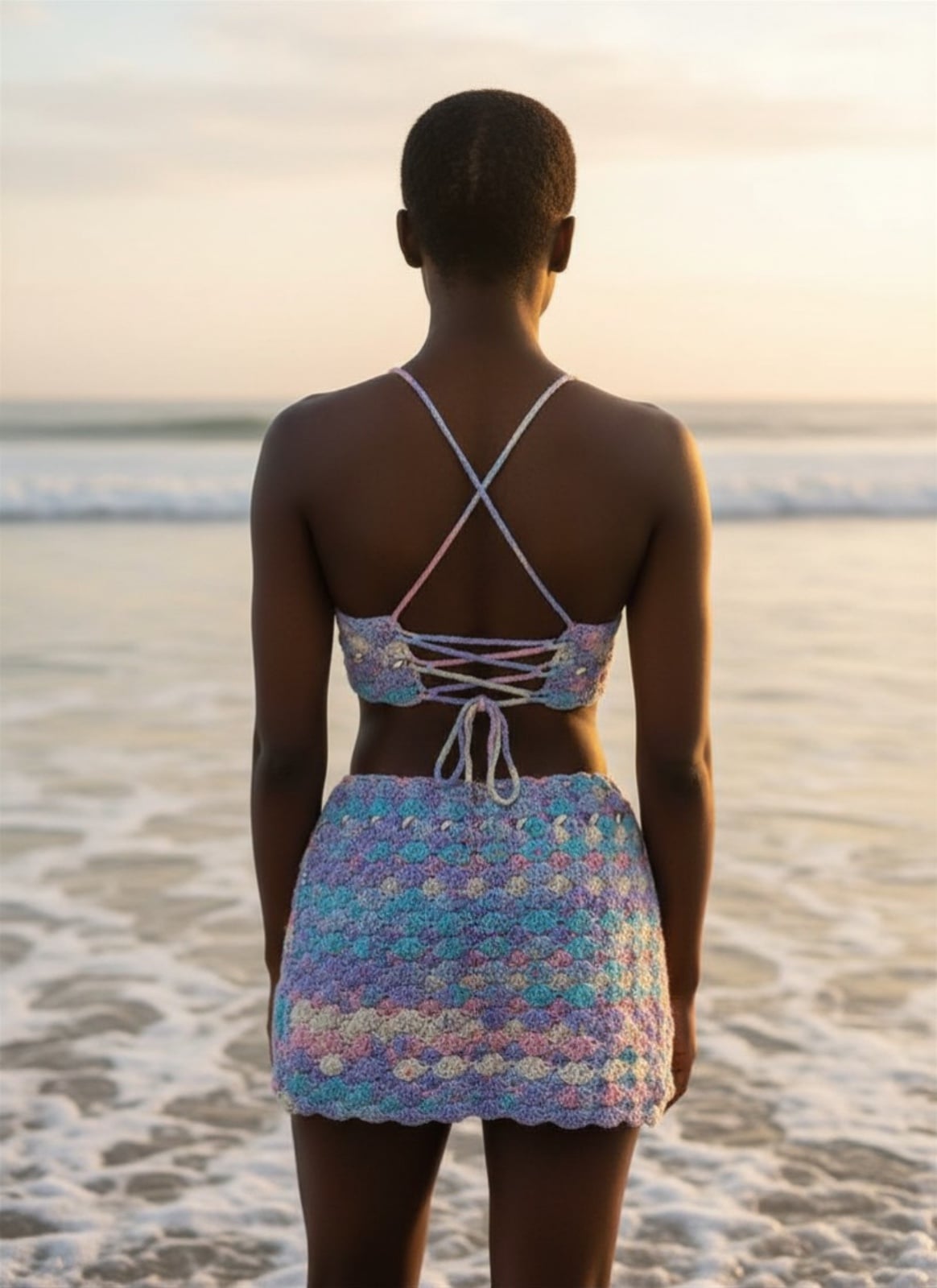 Mami Wata Seafoam - Gehaakte Crochet set - 127809 Mami Wata Seafoam - Gehaakte set van bralette & mini rok - XS