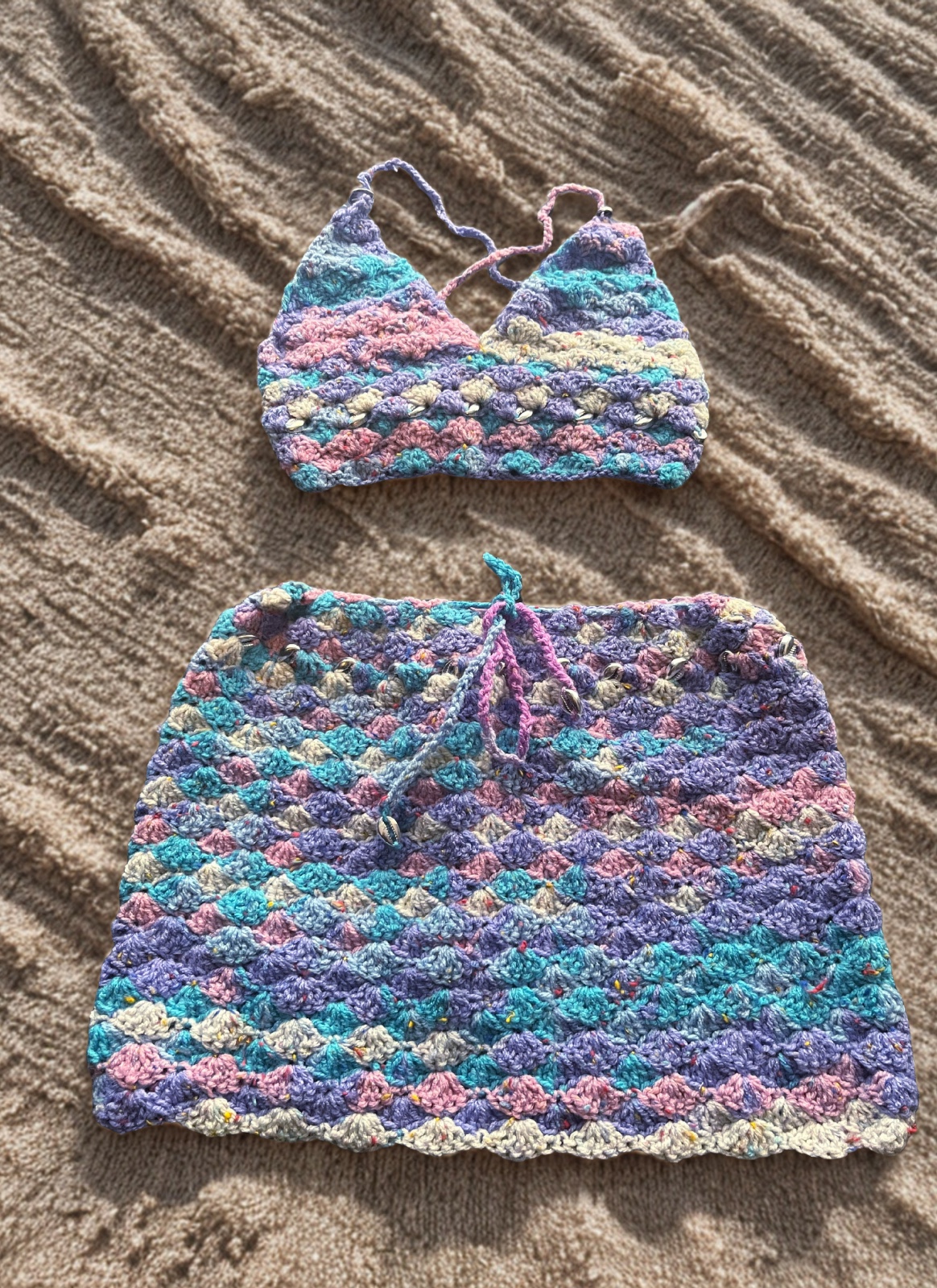 Mami Wata Seafoam - Gehaakte Crochet set - 127810 Mami Wata Seafoam - Gehaakte set van bralette & mini rok - XS
