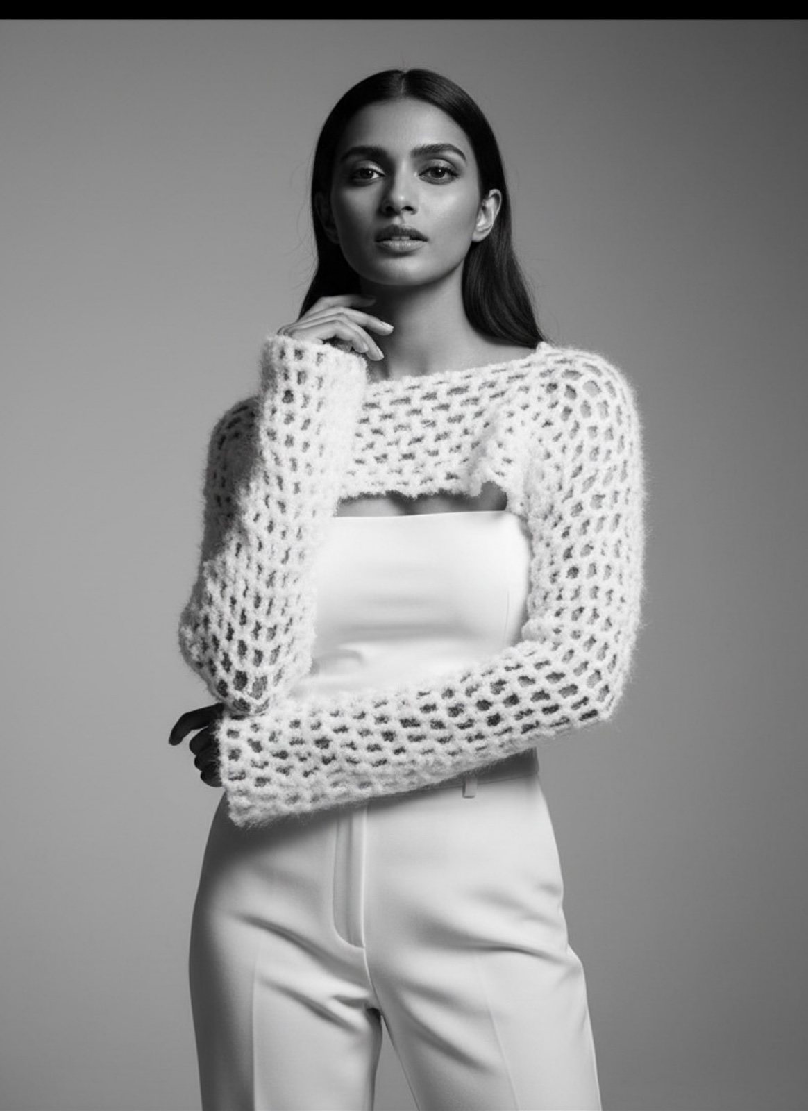 Sarasvati - Witte gehaakte teddy yarn shrug - M